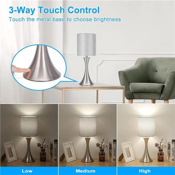 3 Way Touch Control Table Lamp, Dimmable Bedside Desk Lamp with Metal Base - Picture 2 of 7
